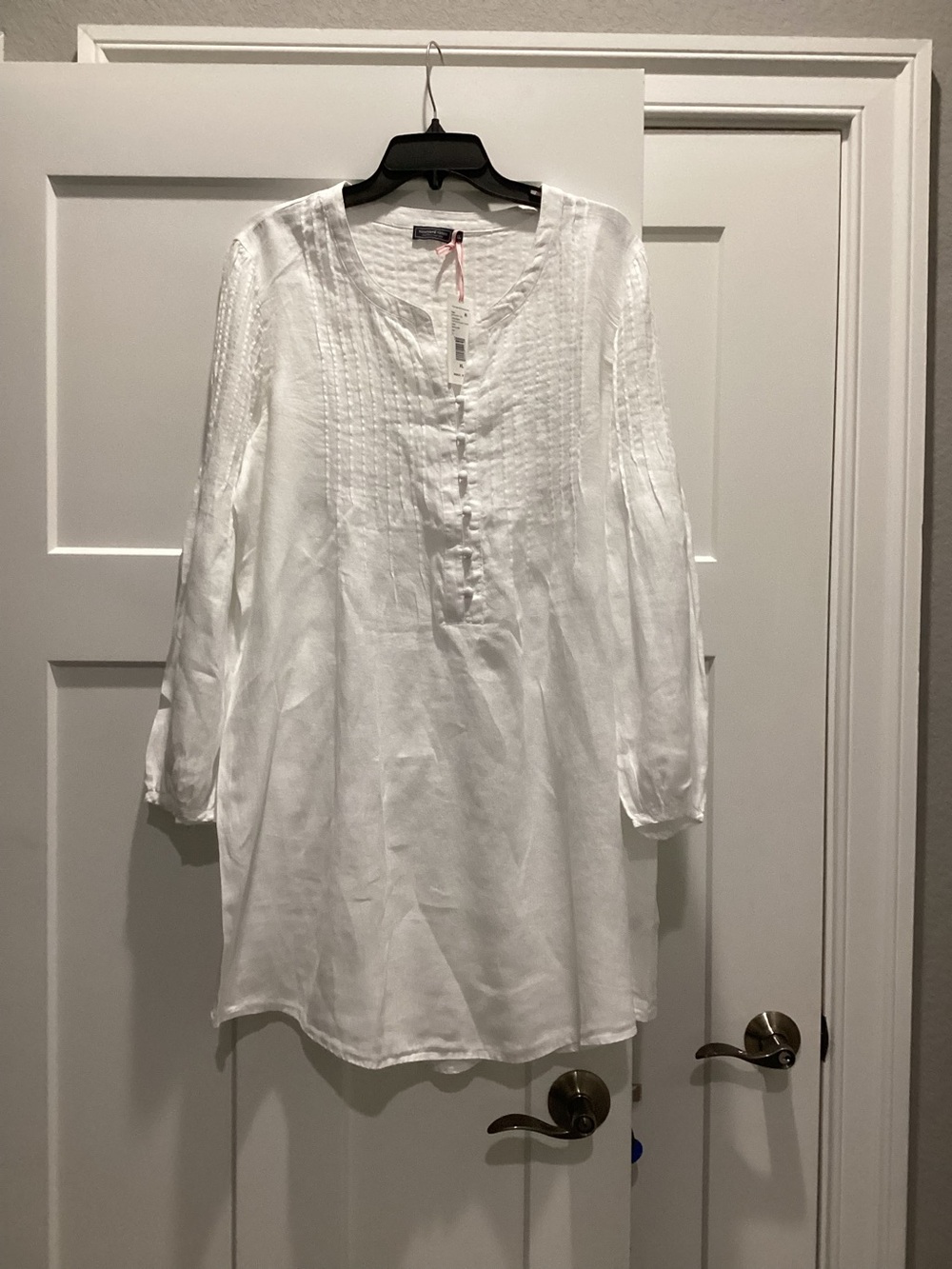 White Pintuck Tunic Coverup Top - Women's Lightweight Long Sleeve